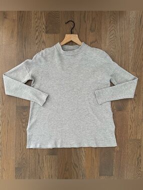 Eileen Fisher Waffle Mock Neck Long Sleeve Tunic Tee in Heather Grey Size XXS